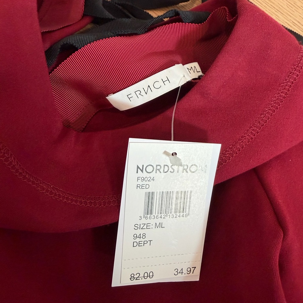 FRNCH Paris Maroon 3/4 Sleeve Top Ribbon Lace-Up Back NWT Women’s Size M/L Work - Picture 5 of 8